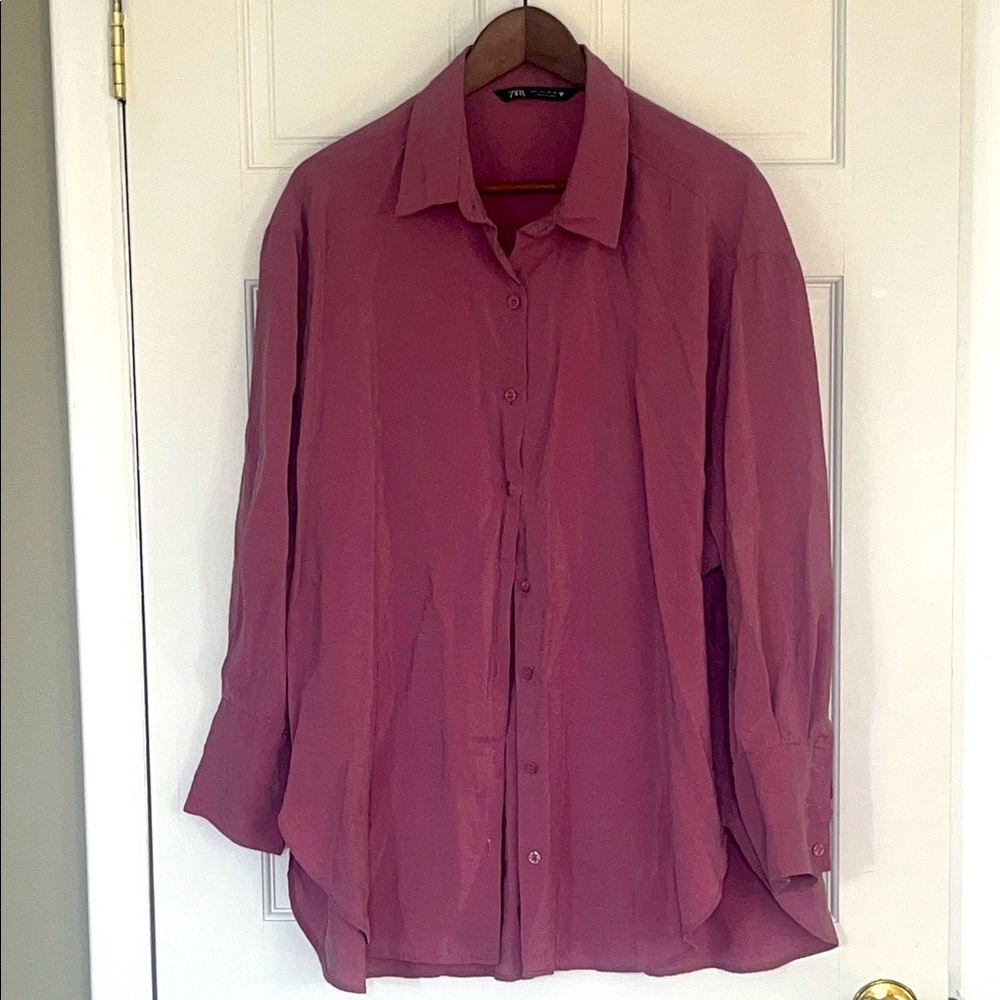 Zara Women's Casual Mauve Button-Down Shirt